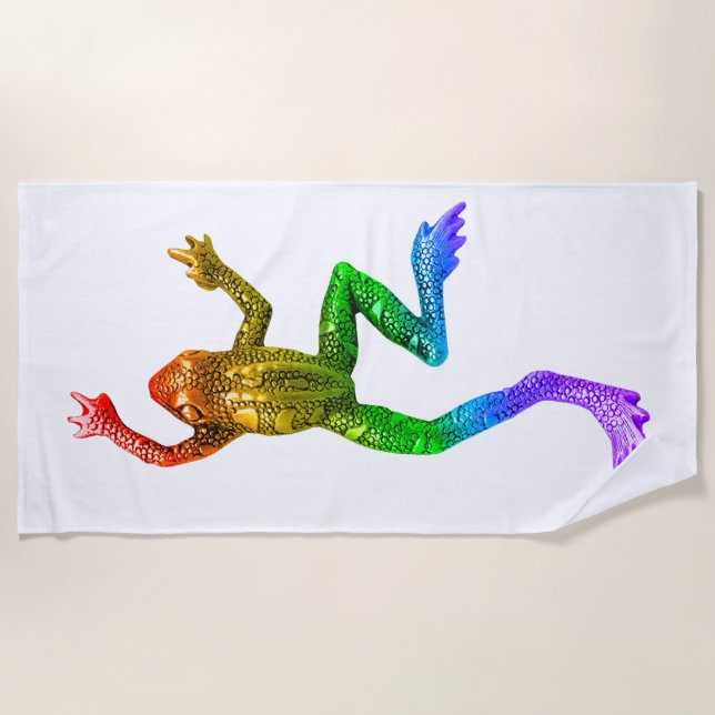 SlipperyJoe's Pride Frog-Figur Lebhaft farbig Strandtuch (Vorderseite)