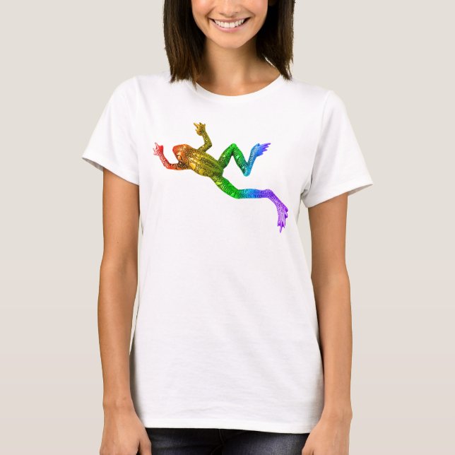 SlipperyJoe's Pride Frog-Figur Lebhaft farbig T-Shirt (Vorderseite)
