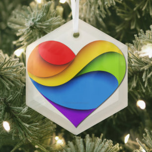 SlipperyJoe's Pride Heart Curves Ornament Aus Glas
