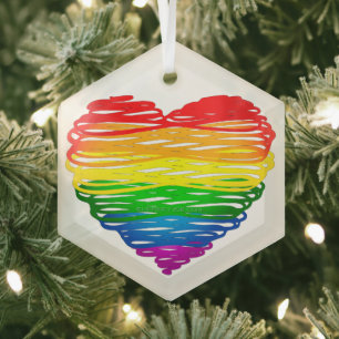 SlipperyJoe's Pride Herz Kritzeleien Herzform  Ornament Aus Glas