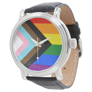SlipperyJoe's Progress Pride Flag Gay-Geschenke LG Armbanduhr