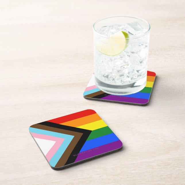 SlipperyJoe's Progress Pride Flag Gay-Geschenke LG Getränkeuntersetzer (Rechte Seite)