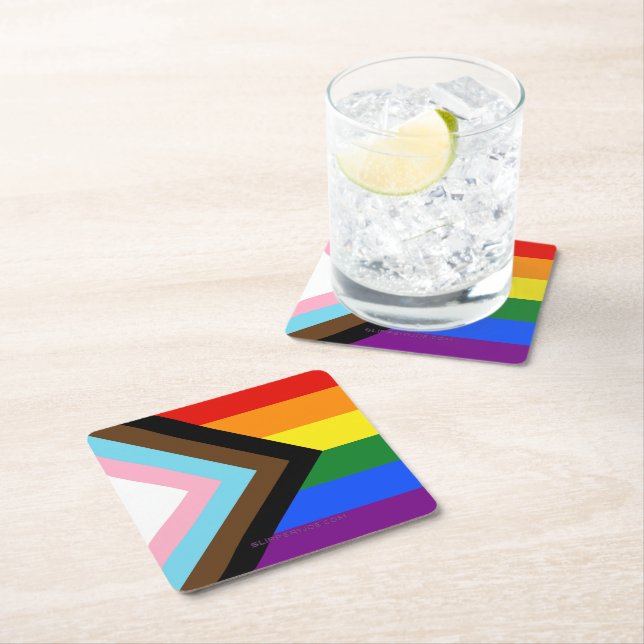 SlipperyJoe's Progress Pride Flag Gay-Geschenke LG Rechteckiger Pappuntersetzer (Vor Ort)