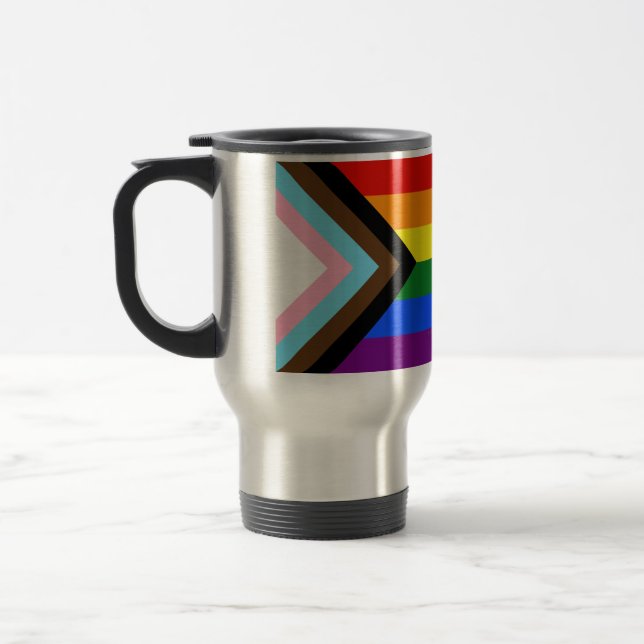 SlipperyJoe's Progress Pride Flag Gay-Geschenke LG Reisebecher (Links)