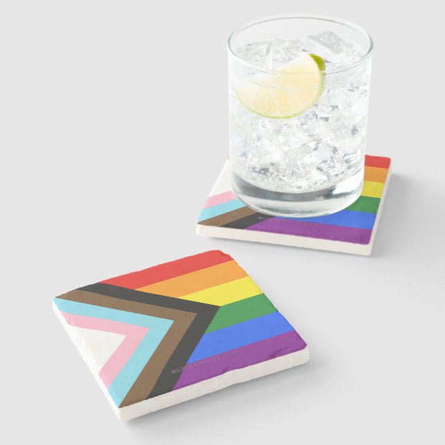 SlipperyJoe's Progress Pride Flag Gay-Geschenke LG Steinuntersetzer (Seitenansicht)