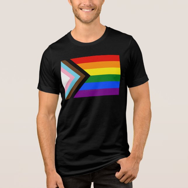 SlipperyJoe's Progress Pride Flag Gay-Geschenke LG Tri-Blend Shirt (Vorderseite)