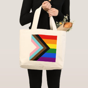 SlipperyJoe's Progress Pride Flag sechs klassische Jumbo Stoffbeutel