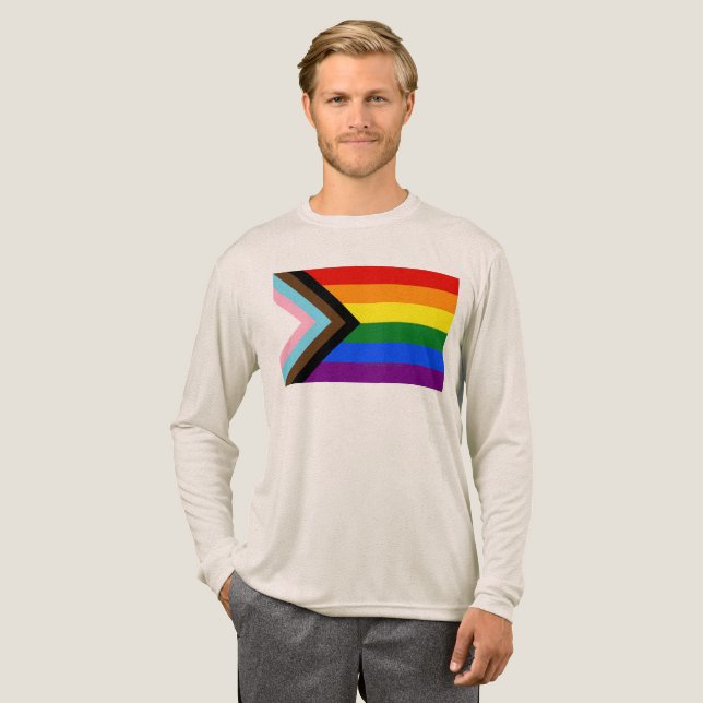 SlipperyJoe's Progress Pride Flag sechs klassische Tri-Blend Shirt (Volle Vorderseite)