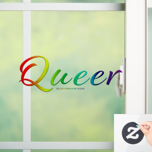 SlipperyJoe's quee Stolzfarben Wort bunt vib Fensteraufkleber (Zuhause)