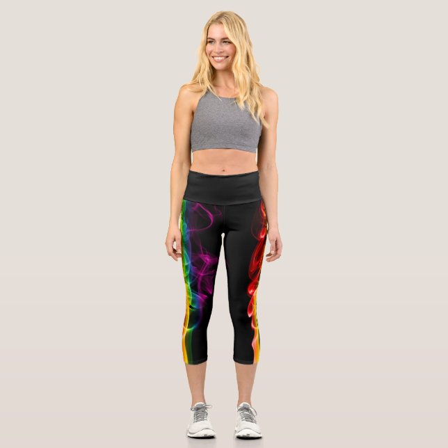 SlipperyJoe's rauchlebendige Regenbogenfarben feie Capri Leggings (Vorderseite)