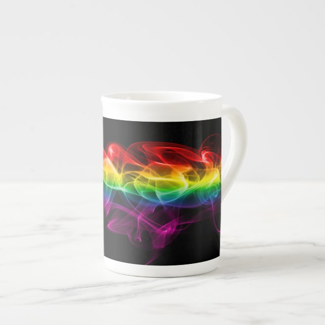 SlipperyJoe's rauchlebendige Regenbogenfarben feie Prozellantasse (Vorderseite Rechts)