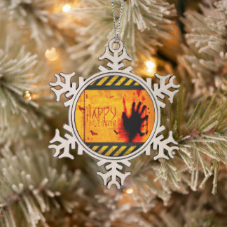 SlipperyJoe's raue Happy Halloween Grafik gezackt Schneeflocken Zinn-Ornament