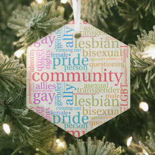SlipperyJoe's Regenbogen-LGBTQ+-Community-Wortwolk Ornament Aus Glas