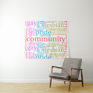 SlipperyJoe's Regenbogen-LGBTQ+-Community-Wortwolk Wandteppich