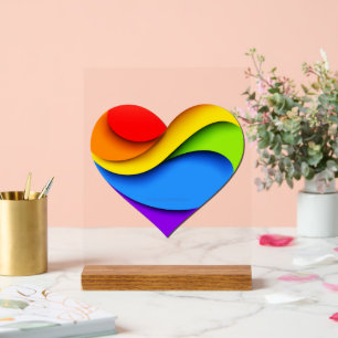 SlipperyJoe's Regenbogen-Schicht-Herzform rot oran Acrylschild