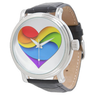 SlipperyJoe's Regenbogen-Schicht-Herzform rot oran Armbanduhr