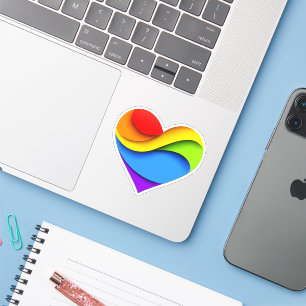 SlipperyJoe's Regenbogen-Schicht-Herzform rot oran Aufkleber