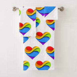 SlipperyJoe's Regenbogen-Schicht-Herzform rot oran Badhandtuch Set