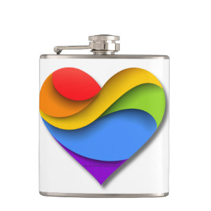 SlipperyJoe's Regenbogen-Schicht-Herzform rot oran Flachmann