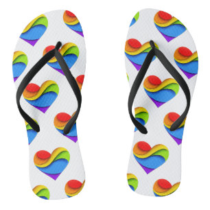SlipperyJoe's Regenbogen-Schicht-Herzform rot oran Flip Flops