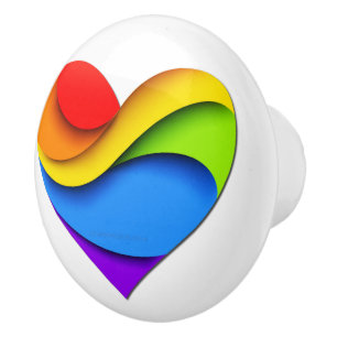SlipperyJoe's Regenbogen-Schicht-Herzform rot oran Keramikknauf
