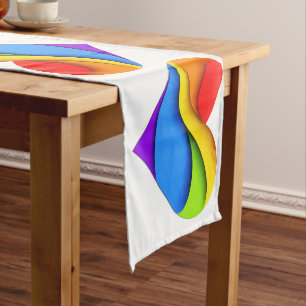 SlipperyJoe's Regenbogen-Schicht-Herzform rot oran Kurzer Tischläufer