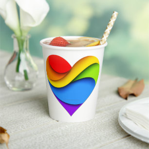 SlipperyJoe's Regenbogen-Schicht-Herzform rot oran Pappbecher