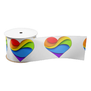 SlipperyJoe's Regenbogen-Schicht-Herzform rot oran Satinband