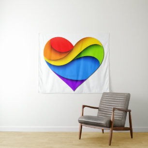 SlipperyJoe's Regenbogen-Schicht-Herzform rot oran Wandteppich
