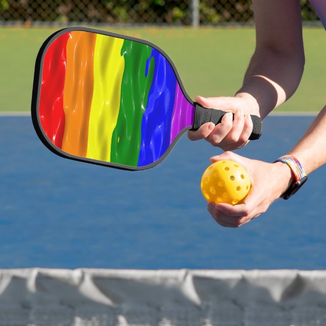 SlipperyJoe's Regenbogenfarben glänzen Flüssigkeit Pickleball Schläger (InSitu)