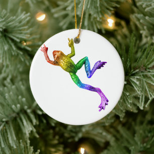 SlipperyJoe's regenbogenfarbener Frosch gerenderte Keramik Ornament