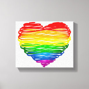 SlipperyJoes regenbogenfarbenes Herz gekritzelte W Leinwanddruck