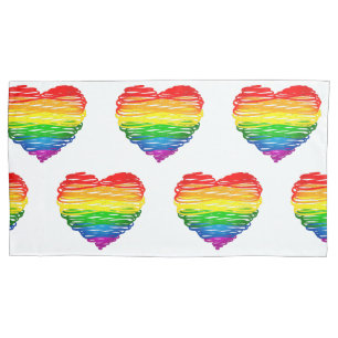 SlipperyJoes regenbogenfarbenes Herz mit gekritzel Kissenbezug