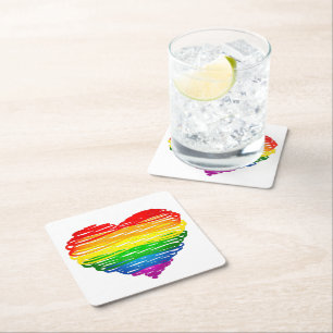 SlipperyJoes regenbogenfarbenes Herz mit gekritzel Rechteckiger Pappuntersetzer