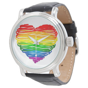 SlipperyJoes regenbogenfarbenes Herz mit kritzelig Armbanduhr