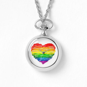 SlipperyJoes regenbogenfarbenes Herz mit kritzelig Armbanduhr