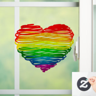 SlipperyJoes regenbogenfarbenes Herz mit kritzelig Fensteraufkleber