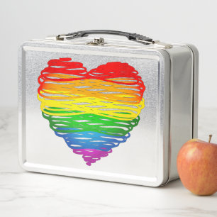 SlipperyJoes regenbogenfarbenes Herz mit kritzelig Metall Brotdose
