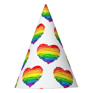 SlipperyJoes regenbogenfarbenes Herz mit kritzelig Partyhütchen