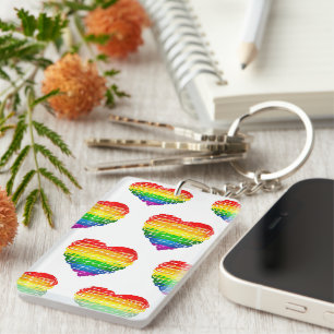 SlipperyJoes regenbogenfarbenes Herz mit kritzelig Schlüsselanhänger