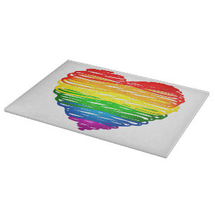 SlipperyJoes regenbogenfarbenes Herz mit kritzelig Schneidebrett