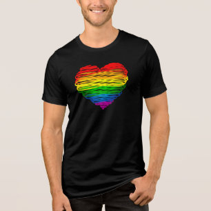SlipperyJoes regenbogenfarbenes Herz mit kritzelig Tri-Blend Shirt