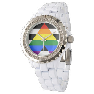SlipperyJoes Regenbogenflagge für gerade Verbündet Armbanduhr