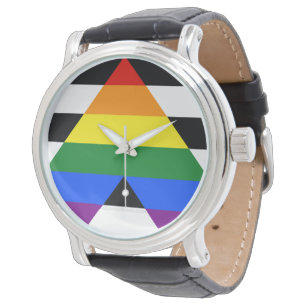 SlipperyJoes Regenbogenflagge für gerade Verbündet Armbanduhr