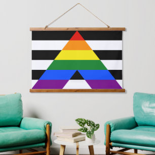 SlipperyJoes Regenbogenflagge für gerade Verbündet Wandteppich Mit Holzrahmen