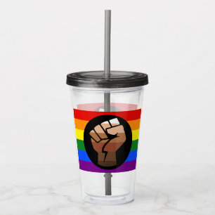 SlipperyJoes Regenbogenflagge mit erhobener Faust Acryltrinkbecher