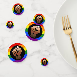 SlipperyJoes Regenbogenflagge mit erhobener Faust Konfetti