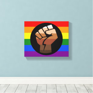 SlipperyJoes Regenbogenflagge mit erhobener Faust Leinwanddruck