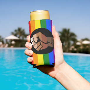 SlipperyJoes Regenbogenflagge mit erhobener Faust Selters Dosenkühler