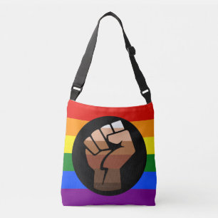 SlipperyJoes Regenbogenflagge mit erhobener Faust Tragetaschen Mit Langen Trägern